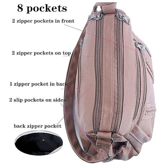 Crossbody Bags For Women Pocketbooks Soft PU Leather Purses Powder Blush - Picture 3 of 6